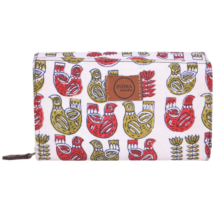 Indha Hand Block Printed Cotton Fabric Wallet for Girls | YKK Brand Zipper Ladies Wallet| Clutch Wallet | Cotton  Purse| Card Cash Coin Holder for Women | Hand Carry Wallet