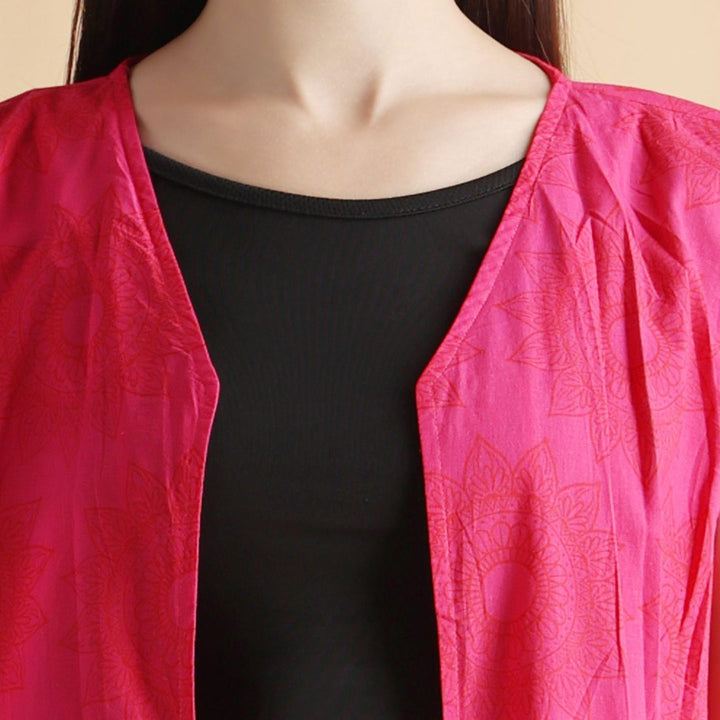 INDHA Rangoli Hand Block Printed Pink Cotton Shrug | Sleeveless Shrug | Long Shrug