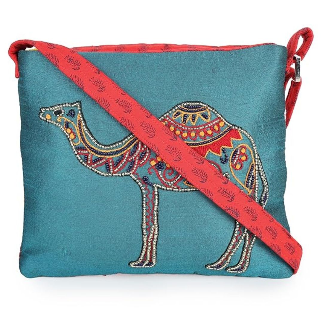 Indha Handmade Cotton Sling Bag for & Women – Hand Block Printed & Hand Embroidered Crossbody Bag | Ethnic, Eco-Friendly, Stylish & Spacious – Casual Everyday Use