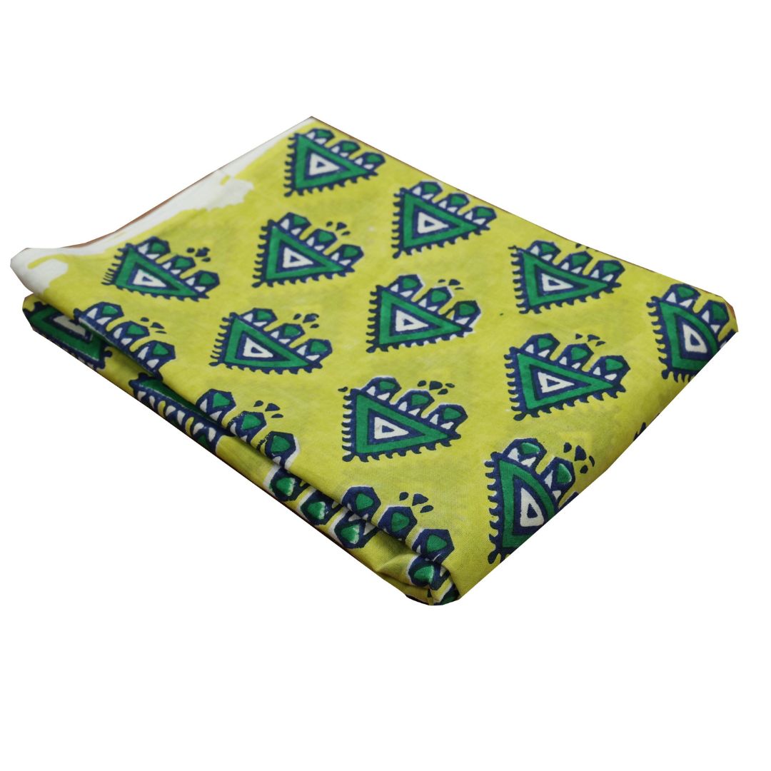 Indha Hand Block-Printed Multicolor Temple Design Motif Light Green Cotton Fabric | Hand Block Printed Fabric | Home Utility | Fashion Utility | Gifting | Gifts For Him | Gifts For Her | Home Furnishing | Jaipuri Block Print Fabric