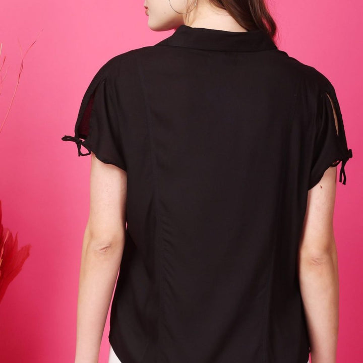 Indha Black Rayon Casual Shirt Collar 1/4th Sleeves Formal Wear Shirt For Women's-XL