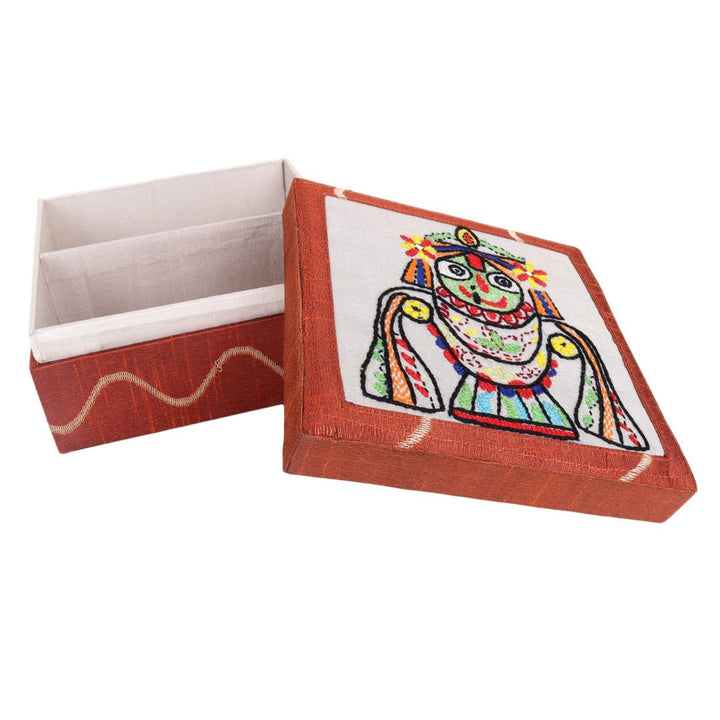 INDHA Hand Embroidered Jagannath Motif Rust Colour Multi utility Gift Box &Storage Box
