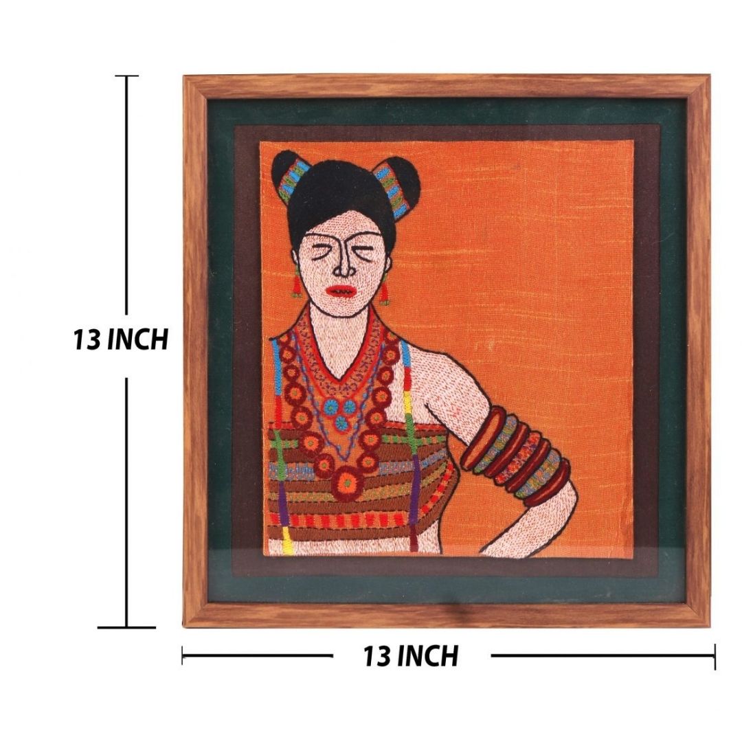 INDHA Hand Embroidered Tribal Women Wooden Wall Decor