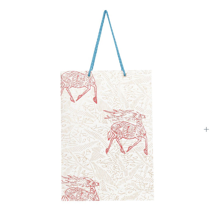 Deer Hand Block Printed Recycled Paper Gift Paper Carry Bag