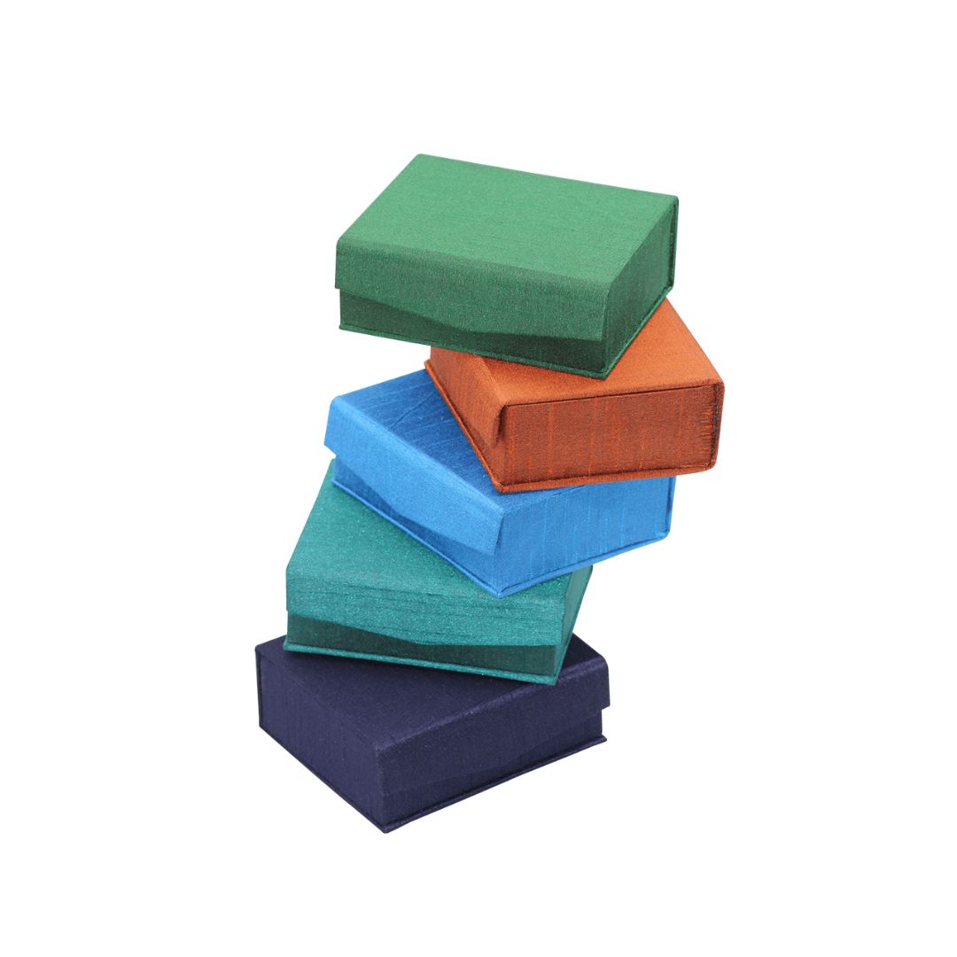 Indha Multicolour Handcrafted Jewelry Box | Small Gift Boxes | Dupion-Silk Box (Set of 5)