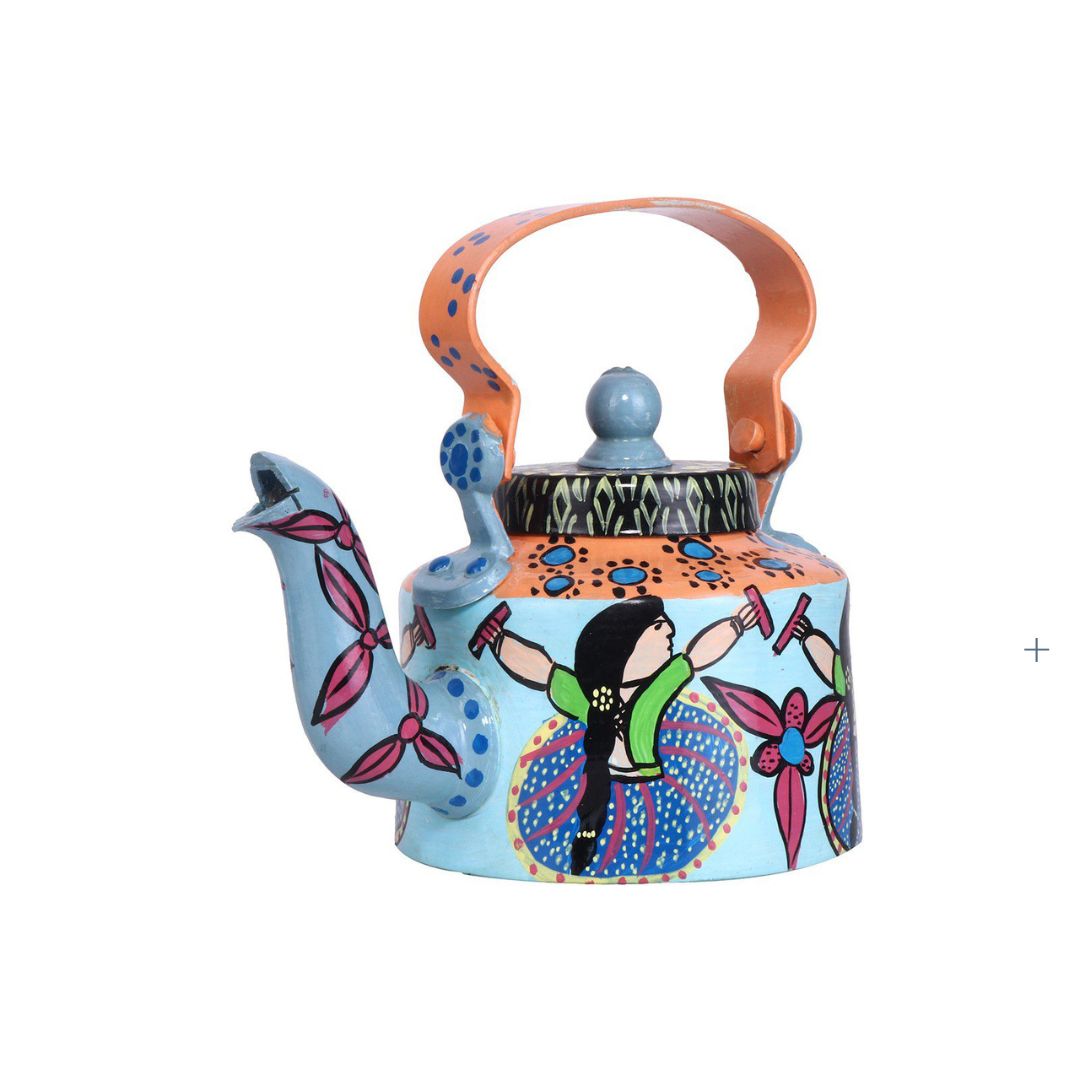 INDHA Tribal art Aluminium Handpainted Table top Tea Kettle