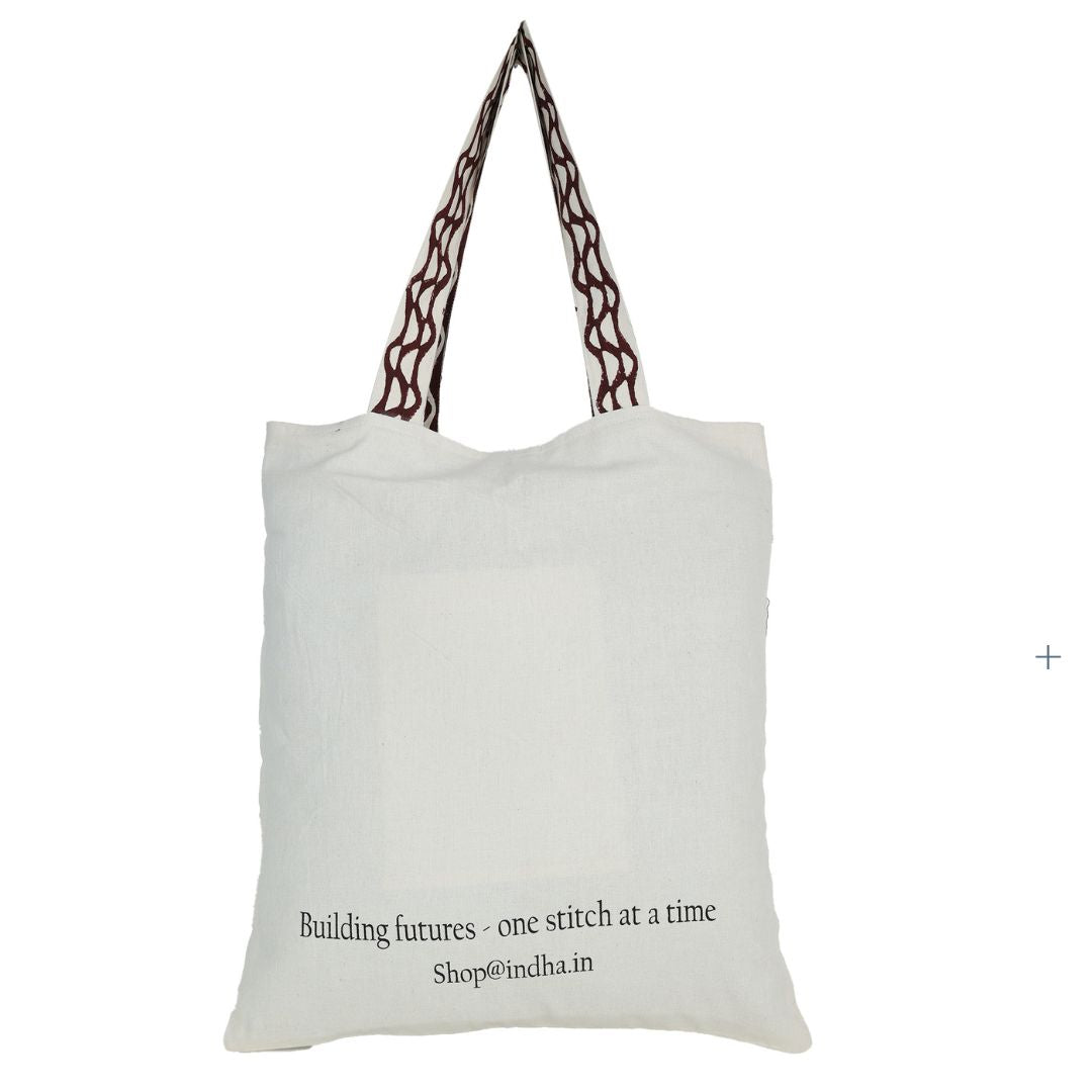 INDHA Hand Of Fatima Embroidered and Block Printed Multipurpose Tote Bag