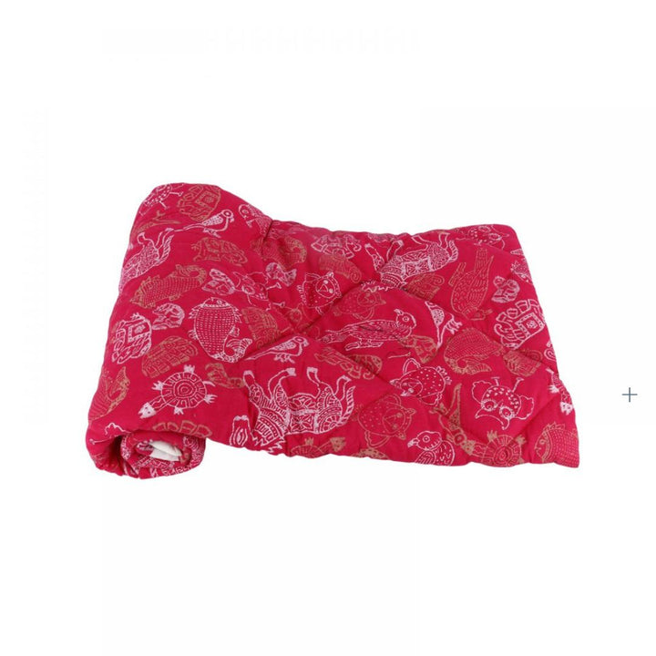 INDHA Pink Colour Animal Hand Block Printed Cotton Comforter for Kids/Baby Comforter