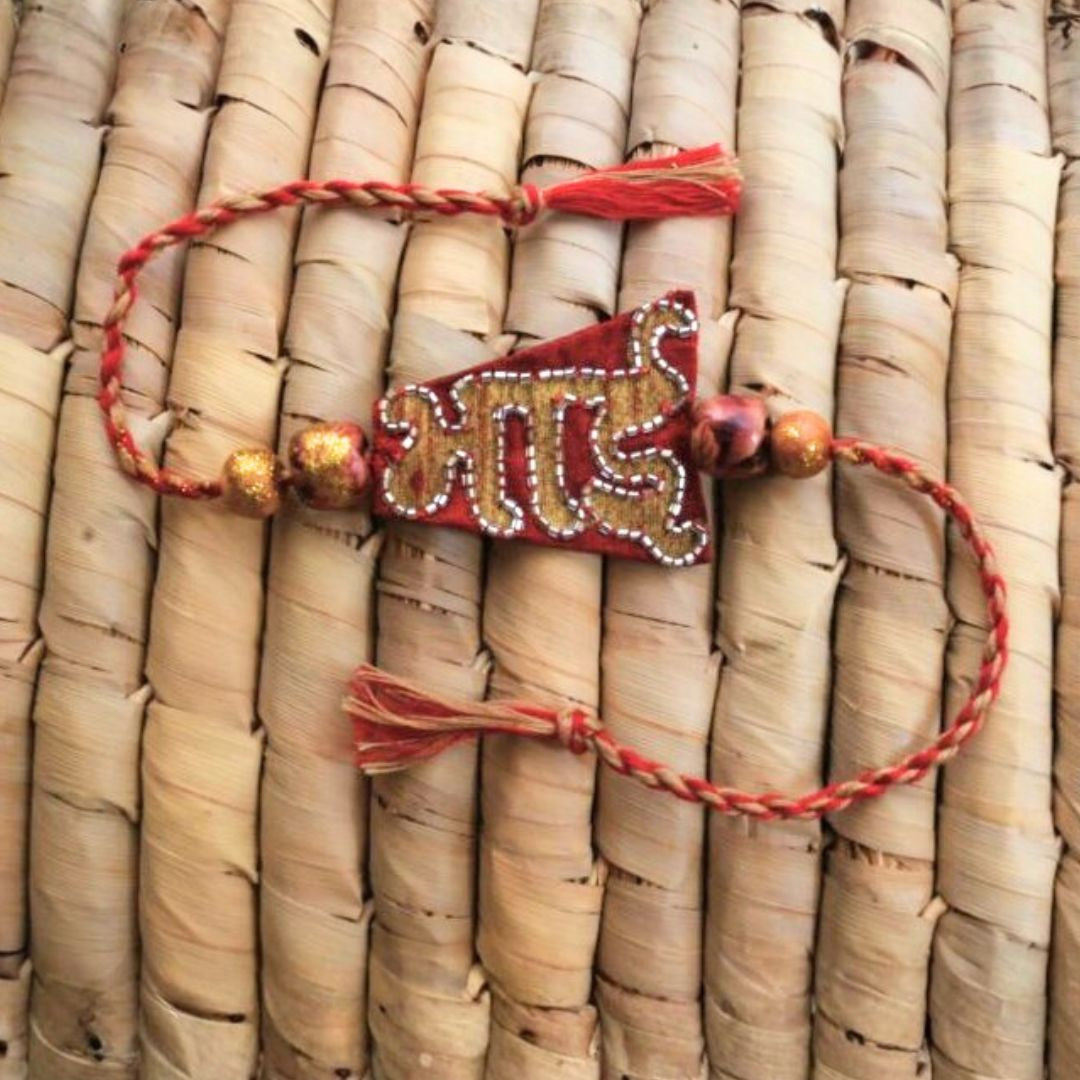 Indha Bhai Design Rakhi Set with Roli Chawal for Men (Pack of 1) | Embroidered Handcrafted Raksha Bandhan Bracelet for Brother