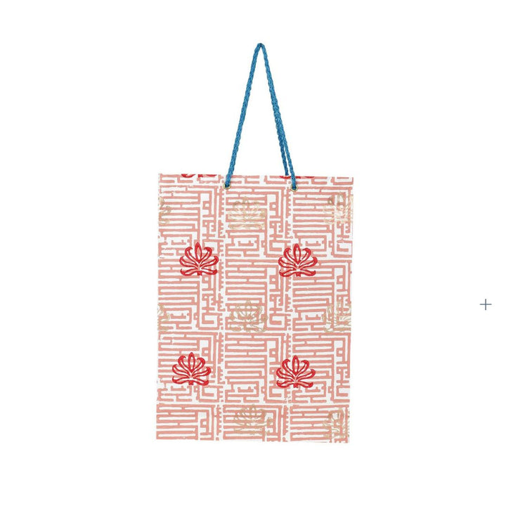 Recycled Paper Hand Block Printed Pack of 5 Gift Paper Carry Bag/Paper Bag