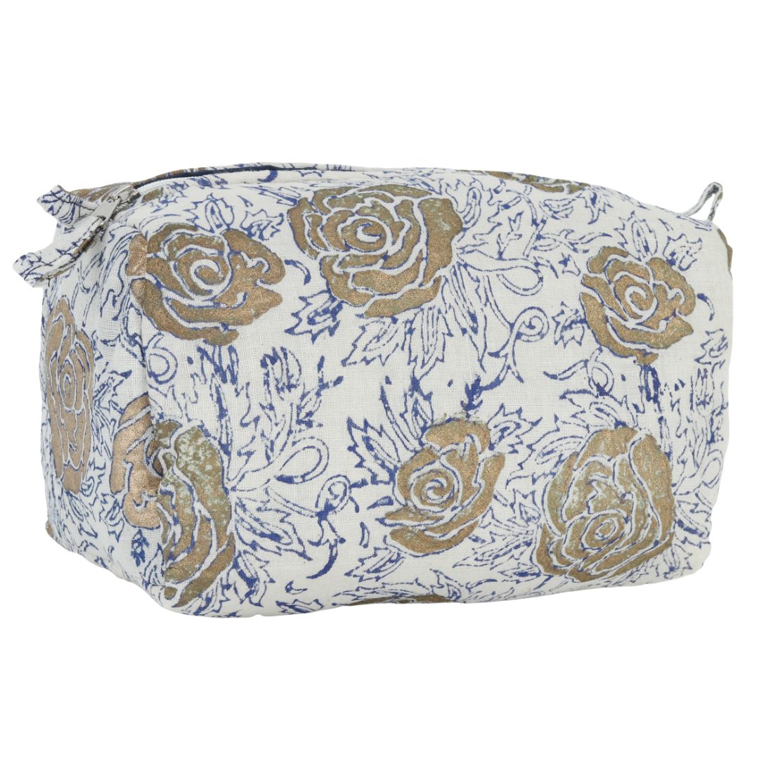 Hand Block Printed Flower Design Small Travel Kit Cotton Pouch | Travel Kit | Small Pouch | Travel Utility | Accessory
