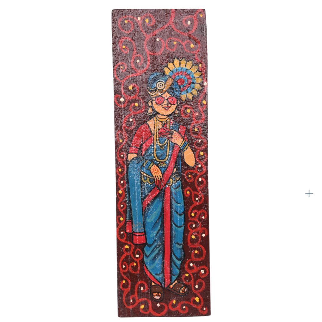 Indha Hand painted Wall Art | Indo-Western Lady Print Wall Art | Repurposed Wood Wall Art