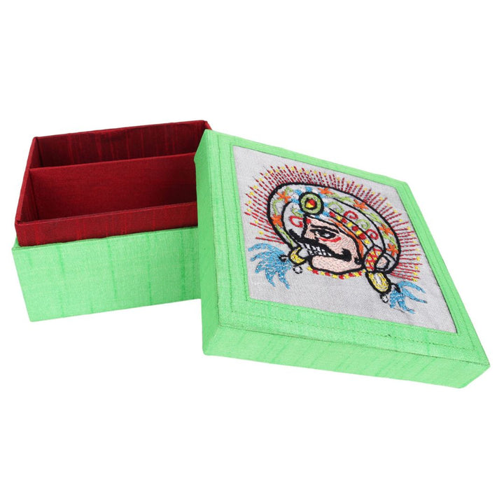 INDHA Chhau Mask Embroidered Motif Multi Utility Gift Box & Storage Box Small