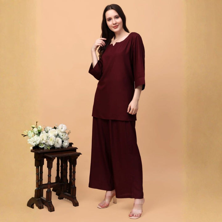 Indha Maroon Colour Coord Set for Women Fashion for Any Occasion  | Comfortable Cotton Sleepwear