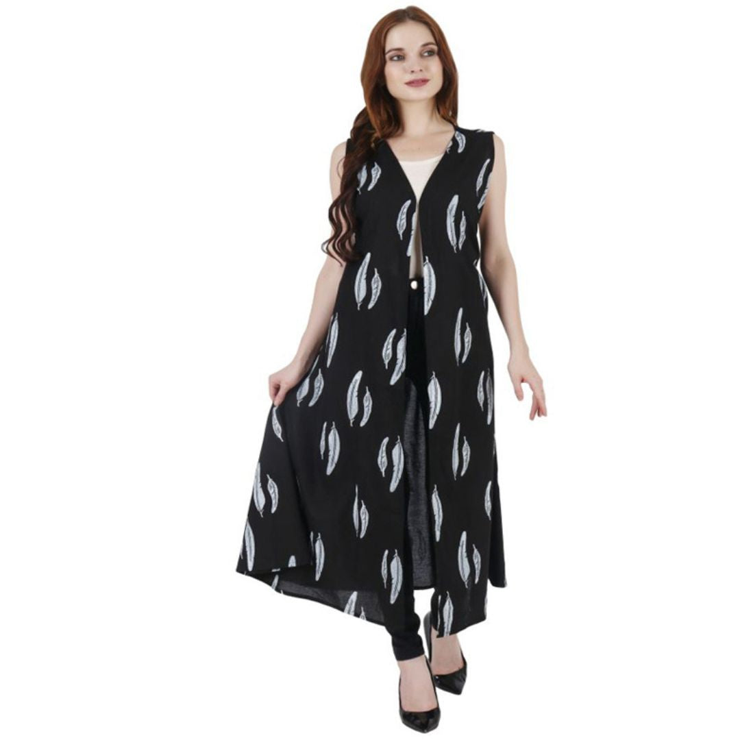 Indha Block Printed Black Shrug