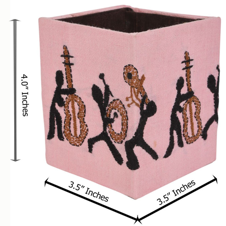 Indha Handcrafted Pen Stand – Embroidered Musician Motif | Eco-Friendly Desk Organizer