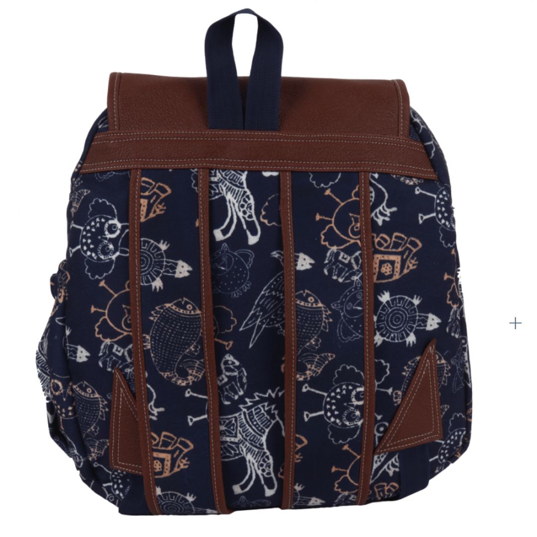 INDHA Unique Bicycle Hand Block-Printed Canvas Travel Backpack for Ladies | Travel Bag | Handcrafted Backpack | Travel Backpacks