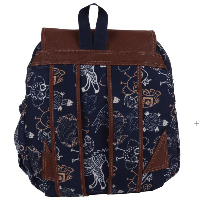 INDHA Unique Bicycle Hand Block-Printed Canvas Travel Backpack for Ladies | Travel Bag | Handcrafted Backpack | Travel Backpacks