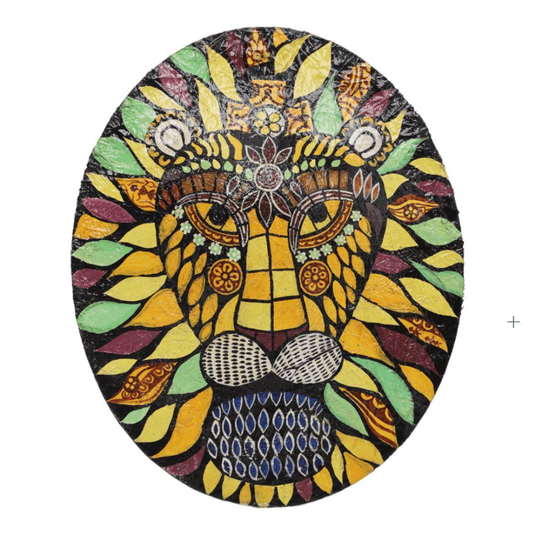 Indha's Hand-Painted Lion's Face Wall Art | Wooden Painted Lion Face Wall artwork | Sustainable wall hanging art| Wall art for living room| Wooden painted wall art|