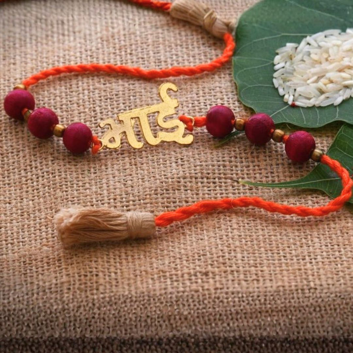 Indha Bhai Design Rakhi Set with Roli Chawal for Men (Pack of 1) | Embroidered Handcrafted Raksha Bandhan Bracelet for Brother