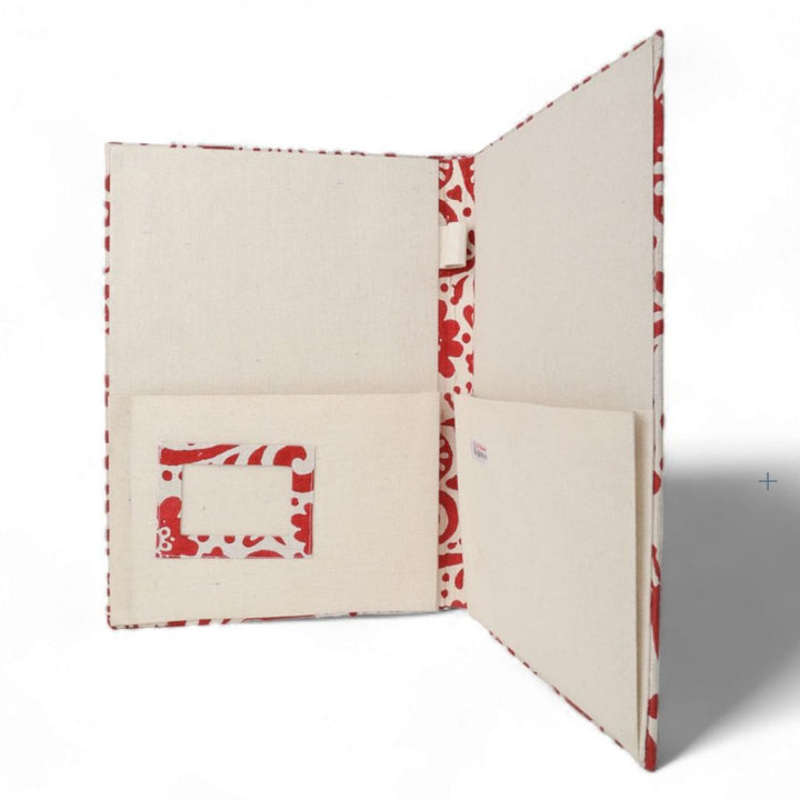 Indha Hand Made Document Holder | Abstract Block-print File Folder | Maroon and Off White File Folder| Block Printed  Ethnic Abstract Design | Block Printed Cotton File Folder | Sustainable Office Supplies |