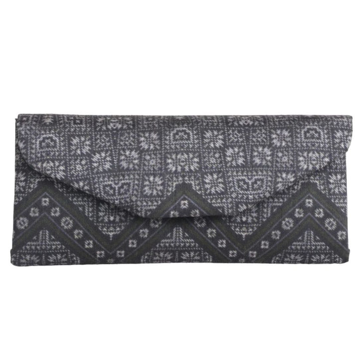 Indha Eyewear Case Black | Handcrafted Eyewear Case | Steel Grey Dupion Silk Eyewear Case | White and Blue Abstract Line Pattern Design Digitally Printed | Handmade Eyewear Case