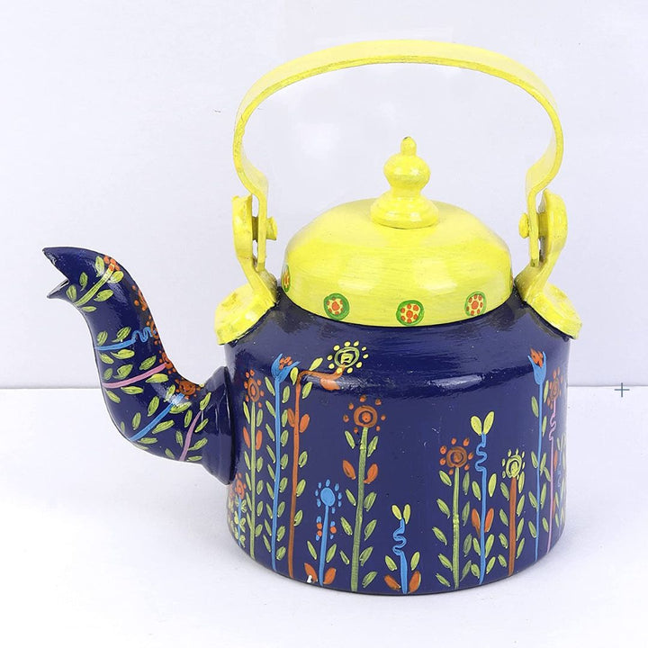 INDHA Blue &amp; Yellow Colour Handpainted Tea/Coffee Kettle/Decorative Kettle Living Room Showpiece