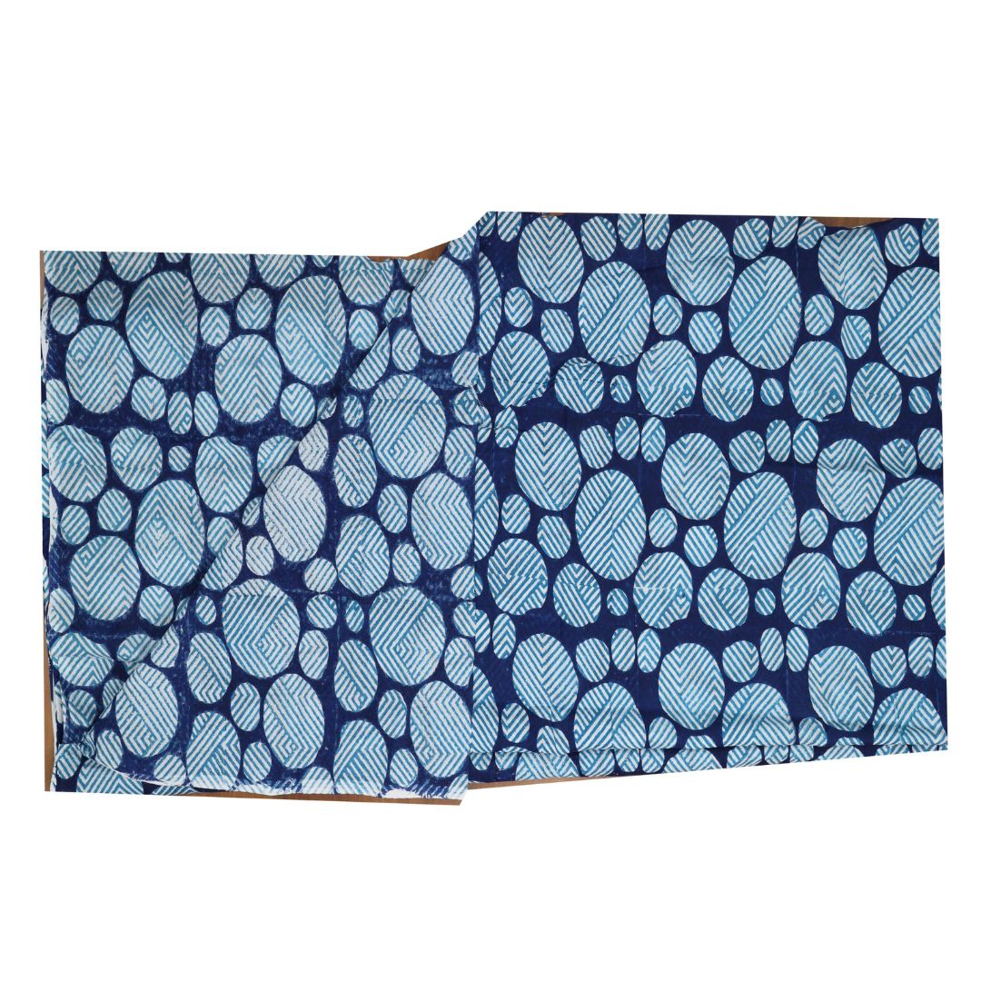 INDHA Hand Block-Printed Cotton Fabric | Blue And White Geometric Design Motif Navy Blue Cotton Fabric | Hand Block Printed Fabric | Fashion Utility | Gifting | Gifts For Him | Gifts For Her | Home Furnishing | Jaipuri Block Print Fabric
