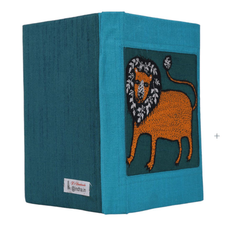 INDHA Handcrafted Recycle Paper diary | Eco Friendly Diary | Gifting | Corporate Gifting| Handmade Diary | Ethnic Art hand Embroidered Diary|Blue- Pink Silk Fabric| Sustainable Gift