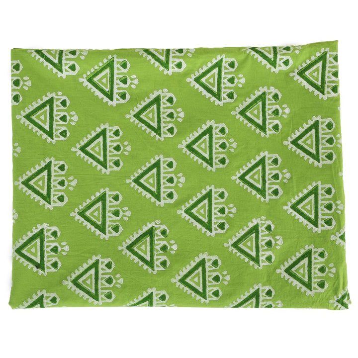 Abstract Art Hand Block-Printed Green Cotton Fabric
