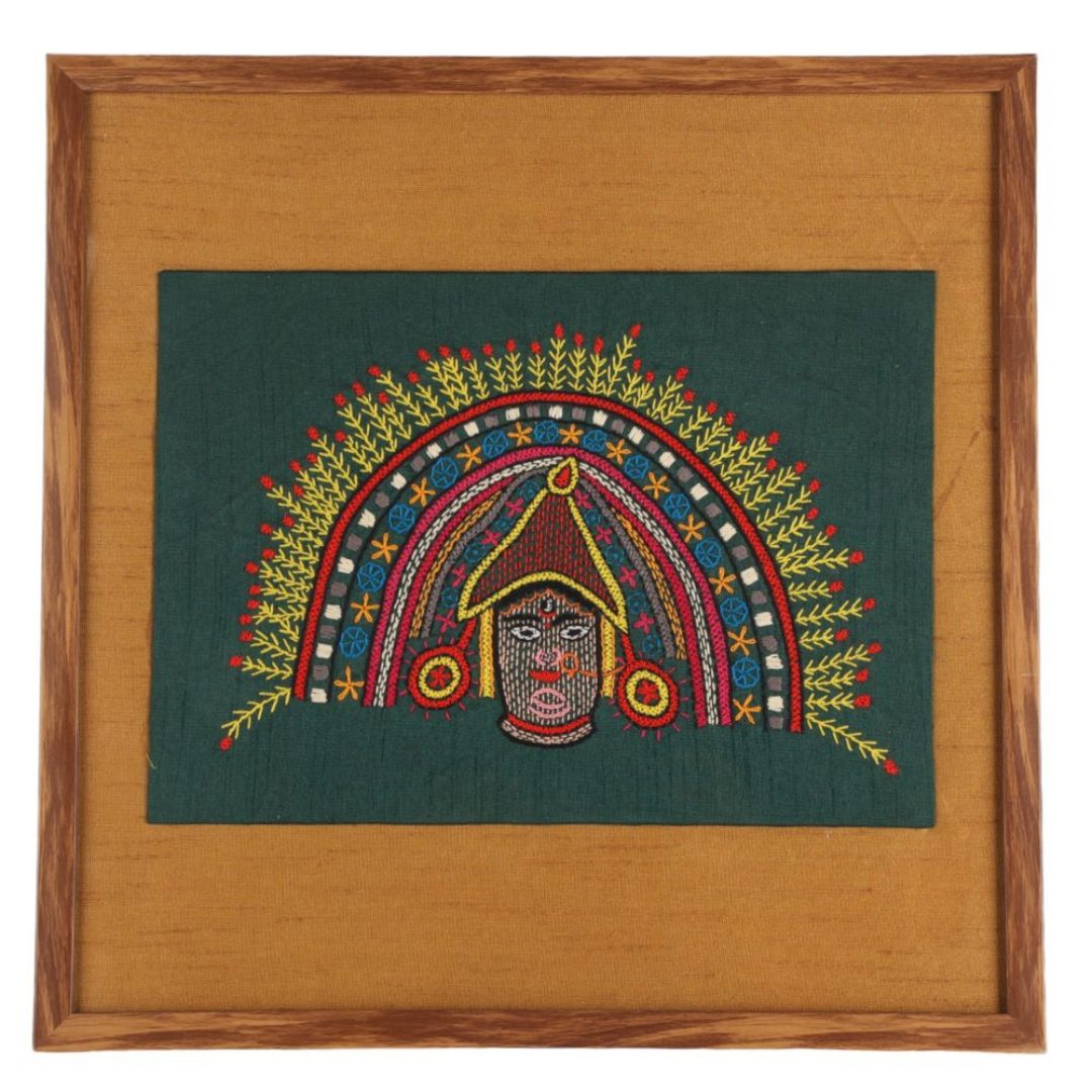 Indha Hand-Embroidered Chhau Wall Art Decor | Handmade Wood Gift