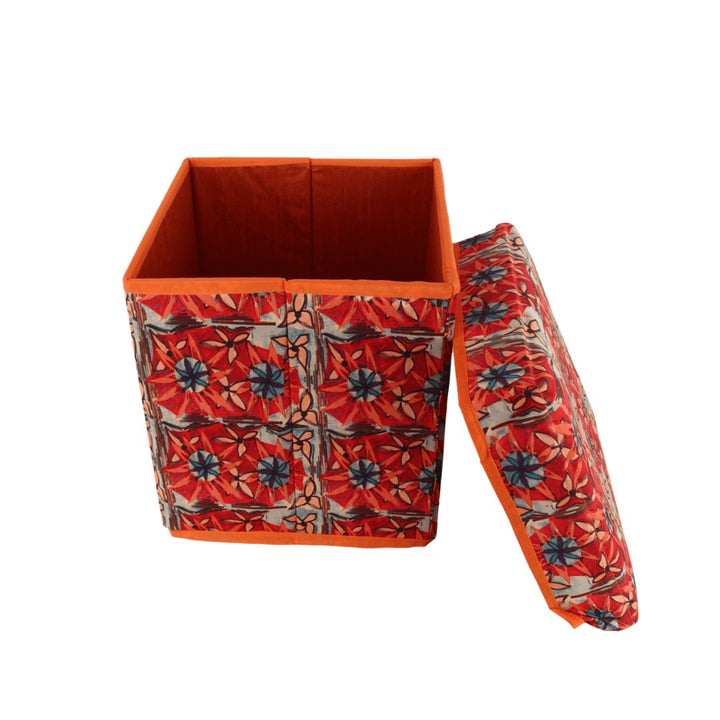 Orange Foldable Storage box cum stool for Living Room/Office/Sitting Storage Stool