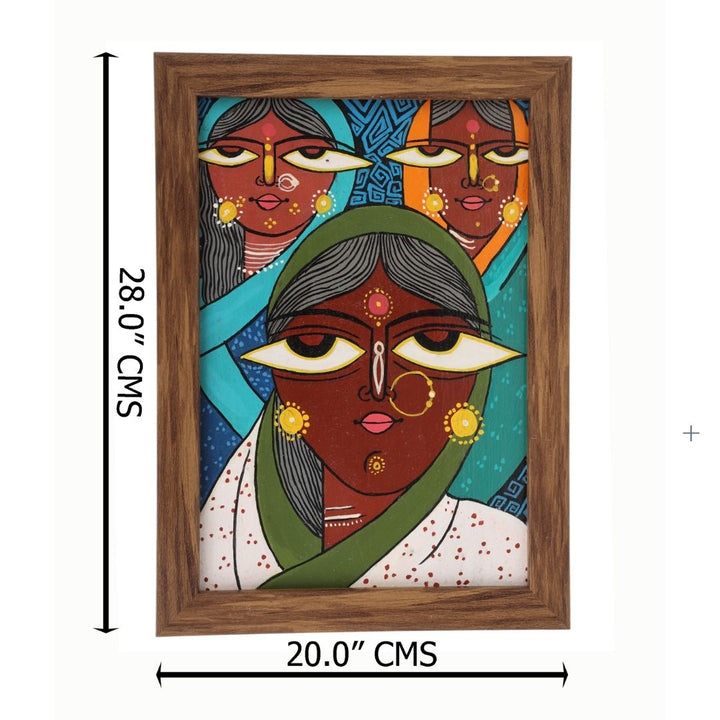 Indha Hand-Painted Abstract Wall Art | Made from Repurposed Tablet &amp; Wood | Sustainable &amp; Framed | Unique Corporate Gift| Three Women Art Acrylic Colours