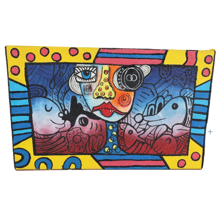 INDHA Hand-Painted Gift Basket with Multicoloured Abstract design | Cotton Canvas Gift &amp; Storage Basket | Handcrafted Basket | Festive Gift Basket | Gift Baskets | Hand painted Basket | Decoration Basket | Storage Box