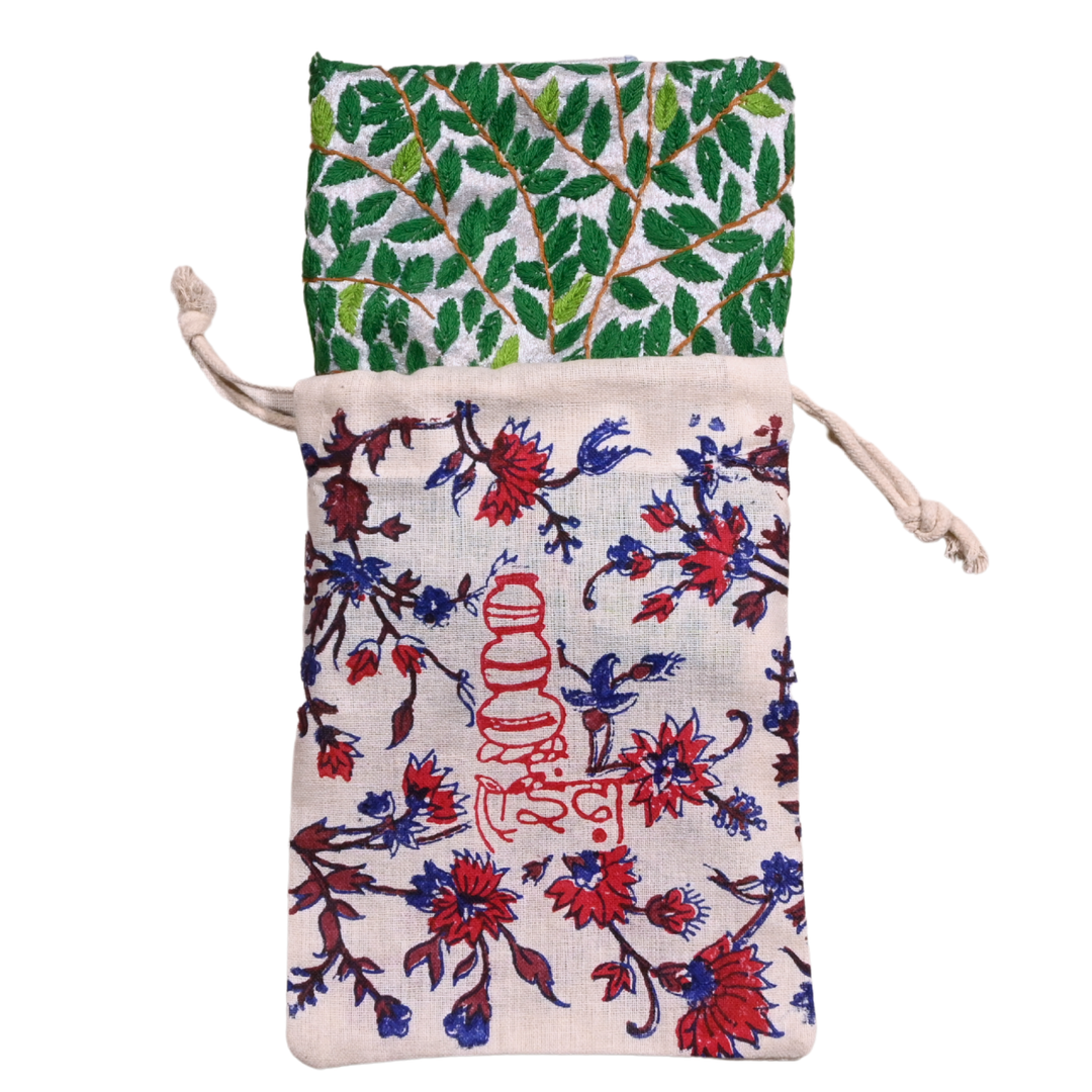 Peepal Tree Hand Embroidery Panel – Sacred Tree Motif on Dupion Silk | Nature-Inspired Decor | Spiritual Gift