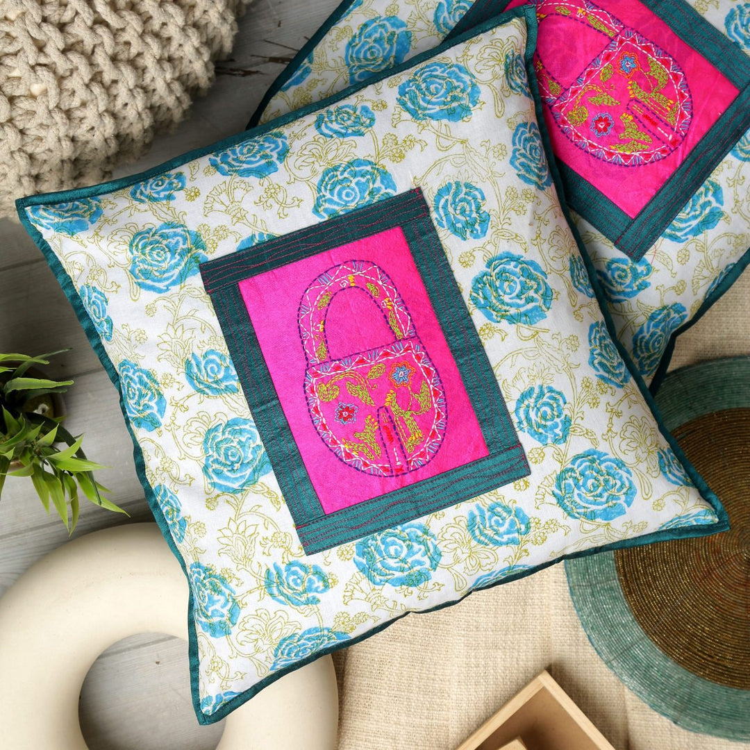 16"Cotton Lock Embroidery Work Cushion Covers Set of 2