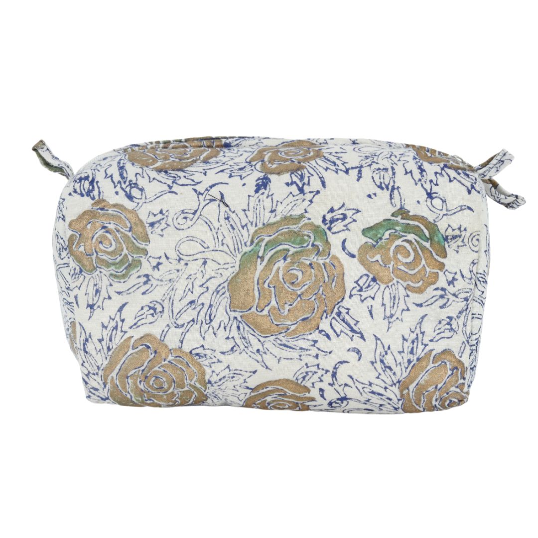 Hand Block Printed Flower Design Small Travel Kit Cotton Pouch | Travel Kit | Small Pouch | Travel Utility | Accessory