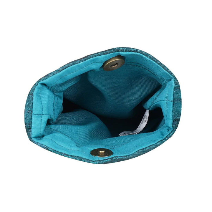 INDHA Women’s Dupion Silk Teal Green Colour Kathakali Face Hand Embroidered Mobile Pouch | Fashion Accessory | Travel Utility