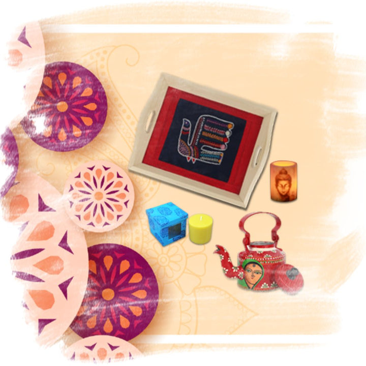 INDHA Decorative Aluminium Handpainted Kettle Motherhood Theme | Hand-painted Kettle Red | Exquisite Design | Gift Piece | Home Décor