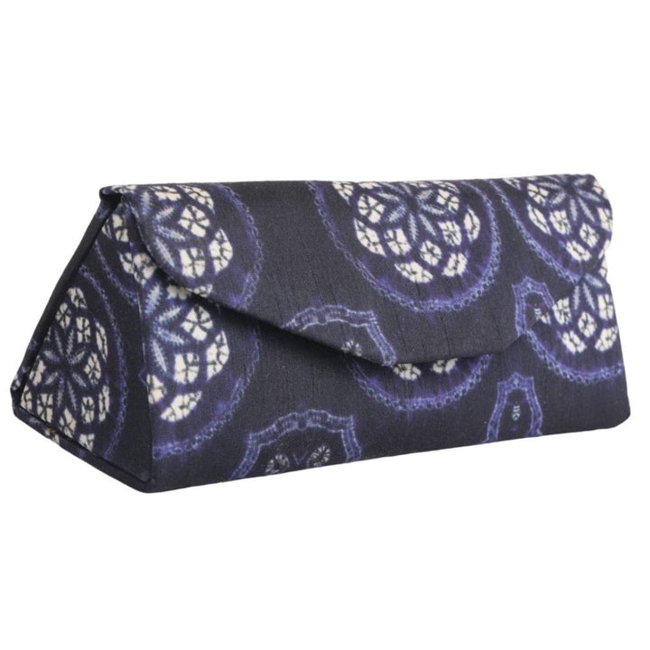 INDHA Eyewear Case | Handcrafted Eyewear Case | Navy Blue Dupion Silk Eyewear Case | White Floral Mandala Design Motif Digitally Printed | Handmade Eyewear Case | Gifting | Travel Utility | Travel Accessory | Sunglasses Case