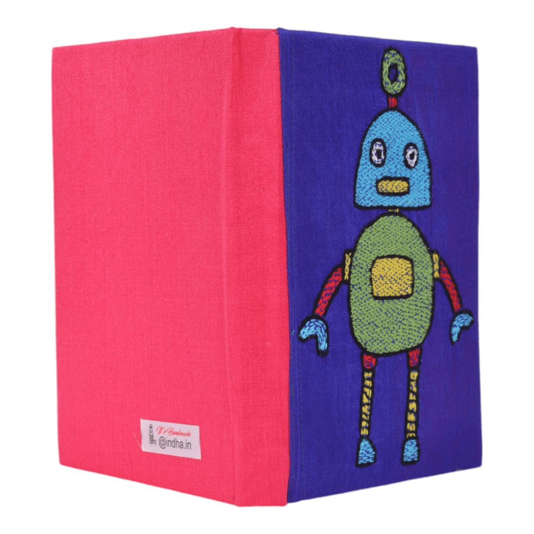 INDHA Handcrafted Recycle Paper diary | Eco Friendly Diary | Gifting | Corporate Gifting| Handmade Diary | Robot Embroidery Diary|Gift for Children|Inspiring Birthday Gift|Futuristic Diary|Silk Fabric