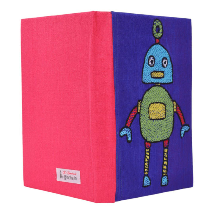 INDHA Handcrafted Recycle Paper diary | Eco Friendly Diary | Gifting | Corporate Gifting| Handmade Diary | Robot Embroidery Diary|Gift for Children|Inspiring Birthday Gift|Futuristic Diary|Silk Fabric