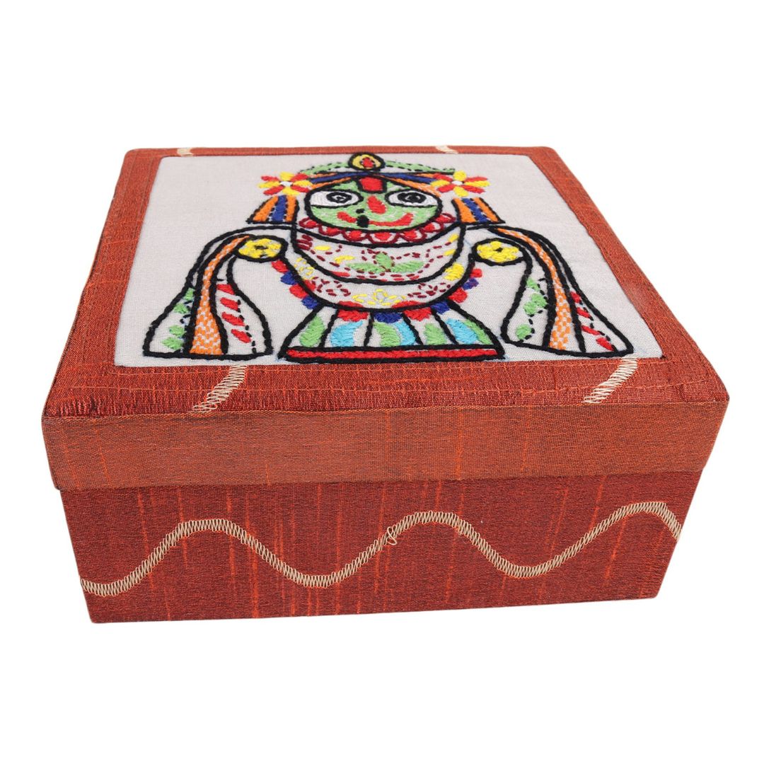 INDHA Hand Embroidered Jagannath Motif Rust Colour Multi utility Gift Box &Storage Box