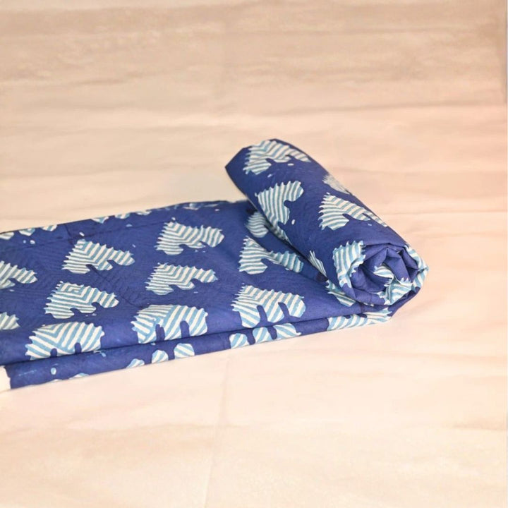 INDHA Hand Block-Printed Cotton Fabric | Blue And White Temple Design Motif Navy Blue Cotton Fabric | Hand Block Printed Fabric | Home Utility | Fashion Utility | Gifting | Gifts For Him | Gifts For Her | Home Furnishing | Jaipuri Block Print Fabric