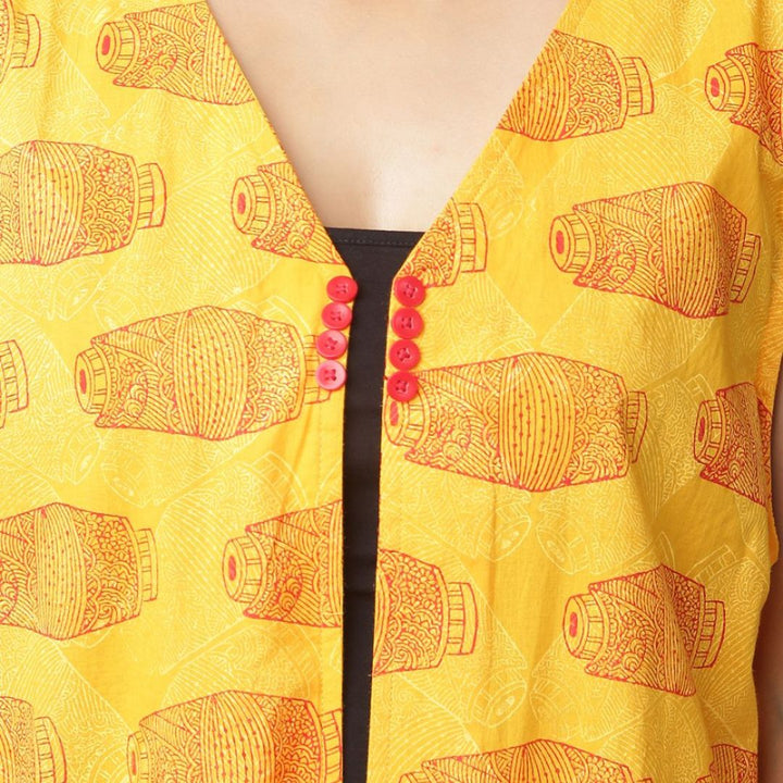 Orange Block Printed Shrug