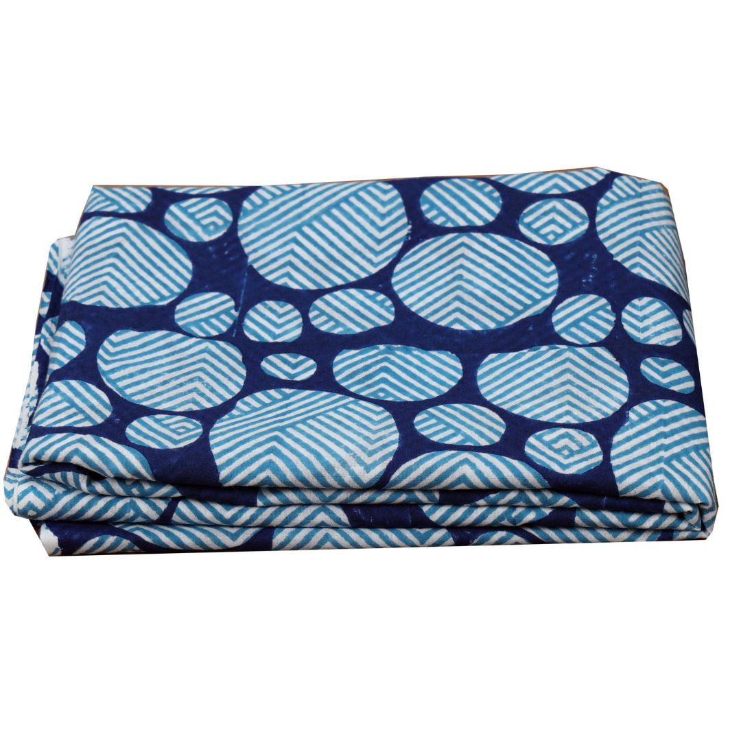 INDHA Hand Block-Printed Cotton Fabric | Blue And White Geometric Design Motif Navy Blue Cotton Fabric | Hand Block Printed Fabric | Fashion Utility | Gifting | Gifts For Him | Gifts For Her | Home Furnishing | Jaipuri Block Print Fabric