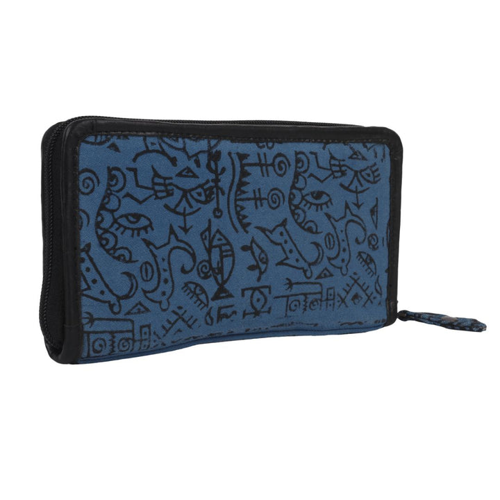Doodle Art Hand Block Printed Blue Denim Clutch Purse for Girls & Women | Fashion | Accessory