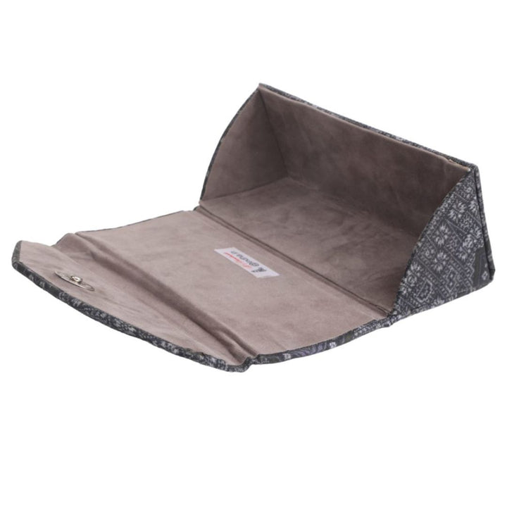 Indha Eyewear Case Black | Handcrafted Eyewear Case | Steel Grey Dupion Silk Eyewear Case | White and Blue Abstract Line Pattern Design Digitally Printed | Handmade Eyewear Case