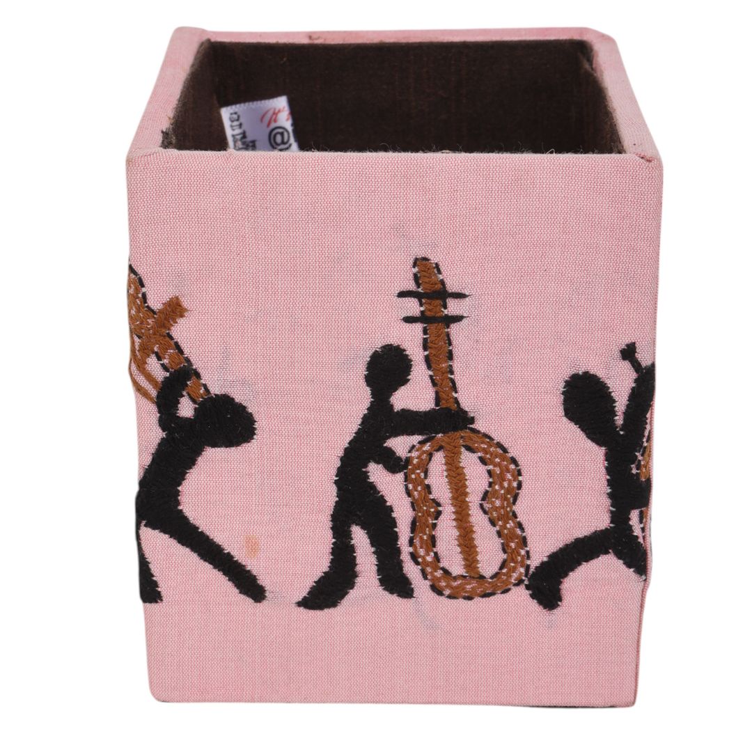 Indha Handcrafted Pen Stand – Embroidered Musician Motif | Eco-Friendly Desk Organizer