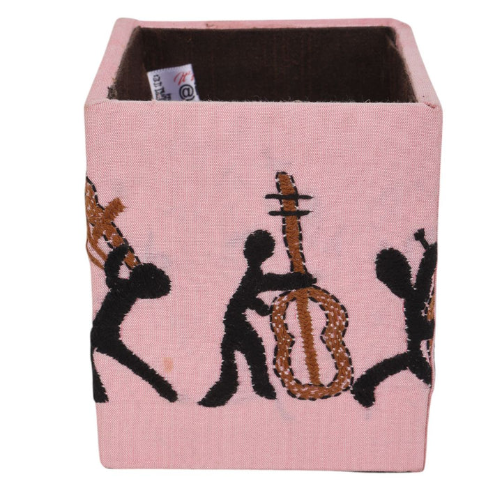 Indha Handcrafted Pen Stand – Embroidered Musician Motif | Eco-Friendly Desk Organizer